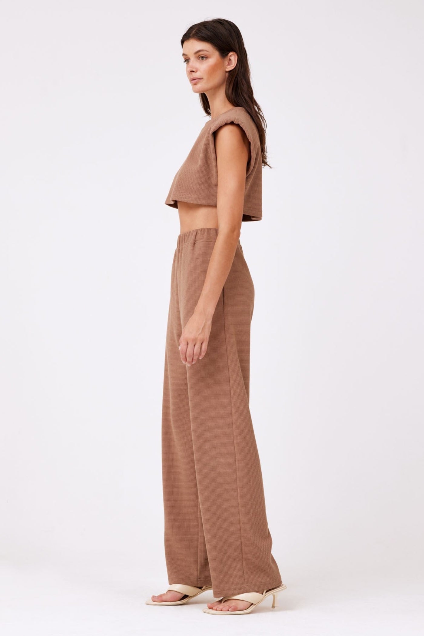 AUREUM WAFFLE KNIT CROPPED PADDED TOP, EASY, BRUNCH TOP, GIRLY TOP, PADDED SHOULDER