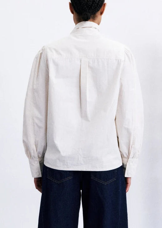 TIE-NECK PUFF-SLEEVE POPLIN BLOUSE