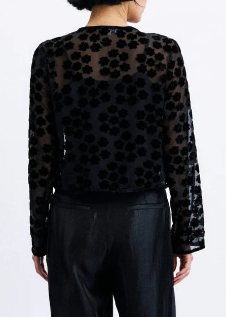 SHEER VELVET FLORAL TIE-FRONT TOP