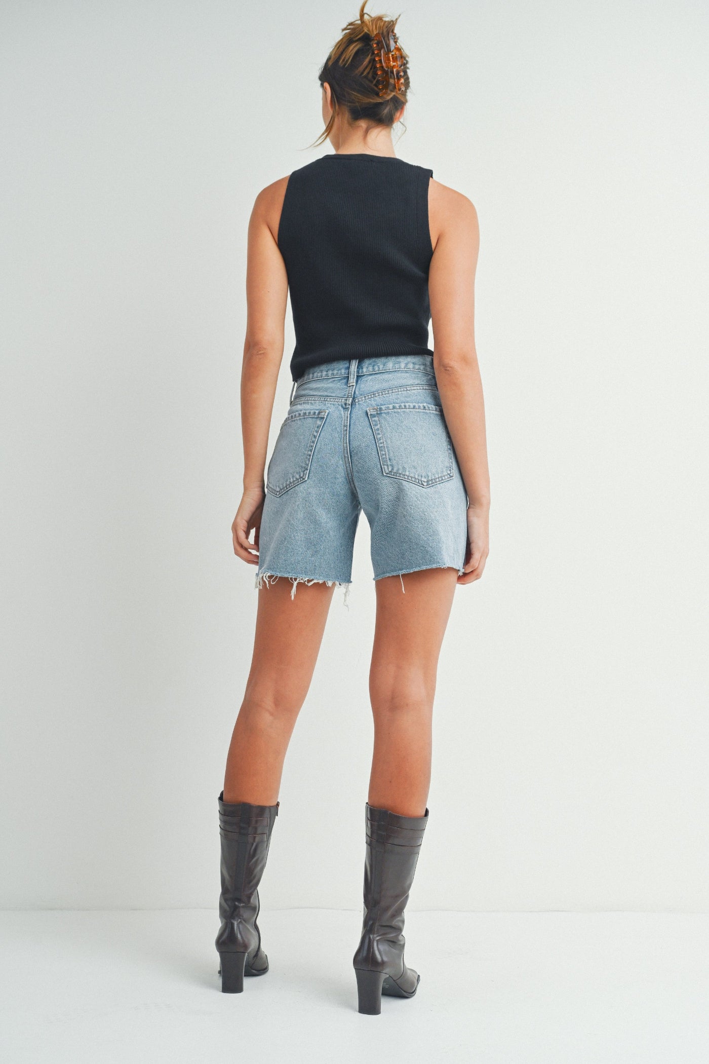 JUST USA JEANS SLIGHTLY DISTRESSED WALKING SHORT CLASSIC AND CHIC, CAPSULE CLOSET REVAMP TRENDY SHORTS