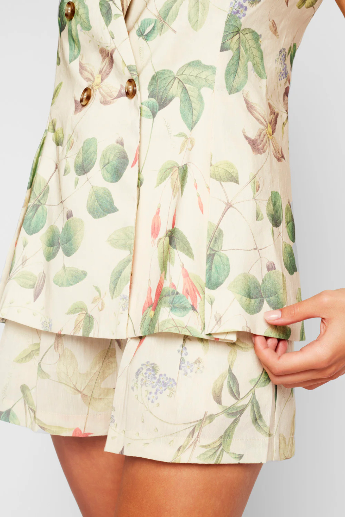 FLORA FLORAL BLAZER VEST WITH PLEATED HEM 