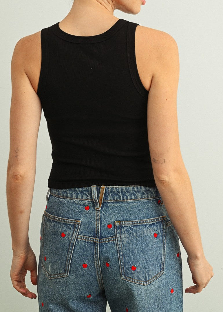 BLACK SLEEVELESS RIBBED TANK TOP