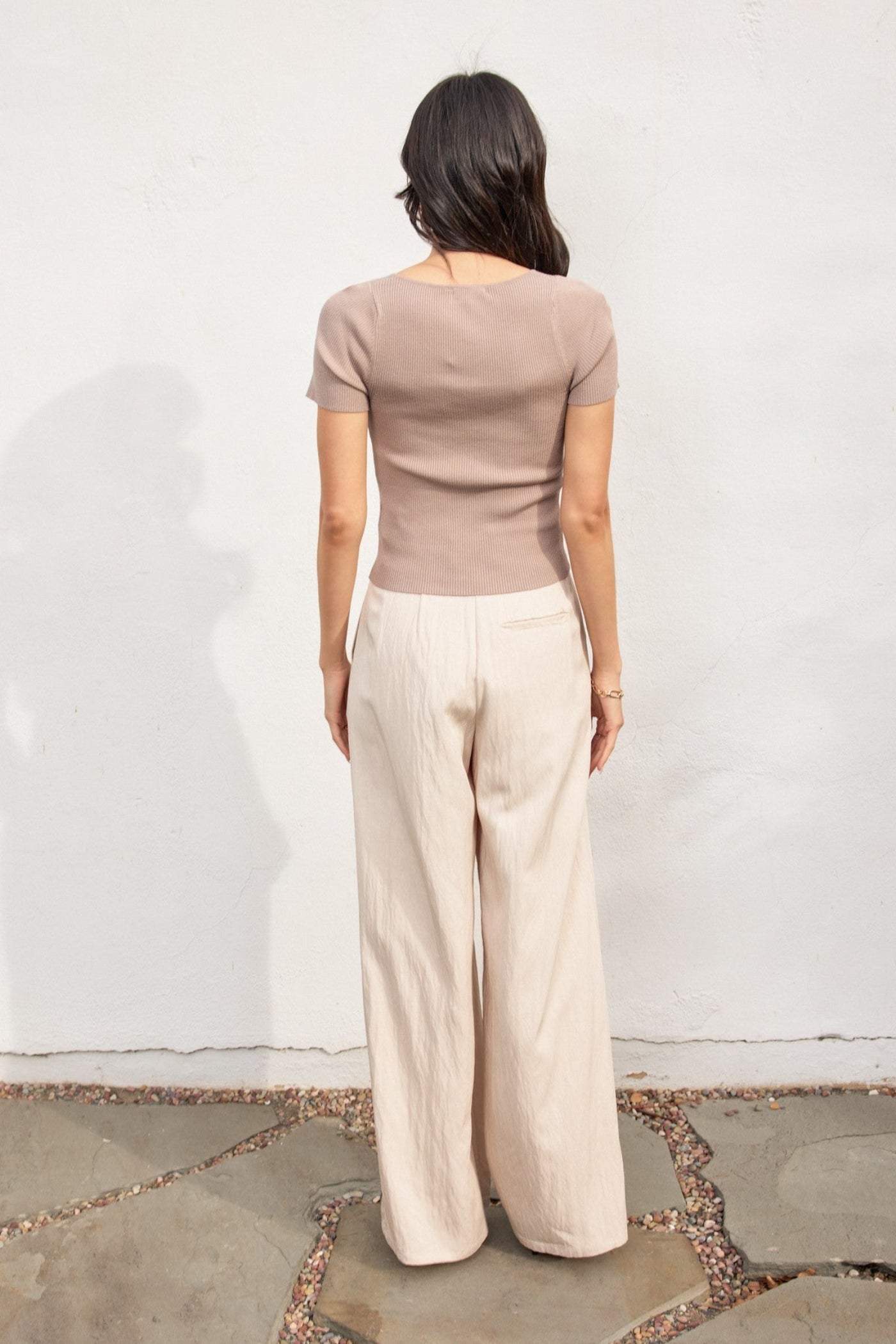 DRESS FORUM CRINKLED WIDE LEG TROUSERS – BLACK & BONE