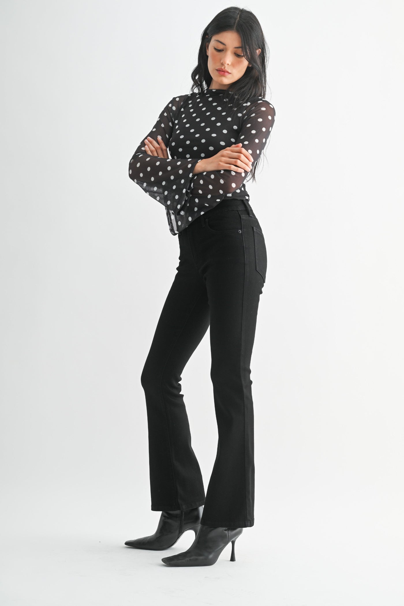 JUST BLACK DENIM MID-RISE BOOTCUT JEANS – BLACK