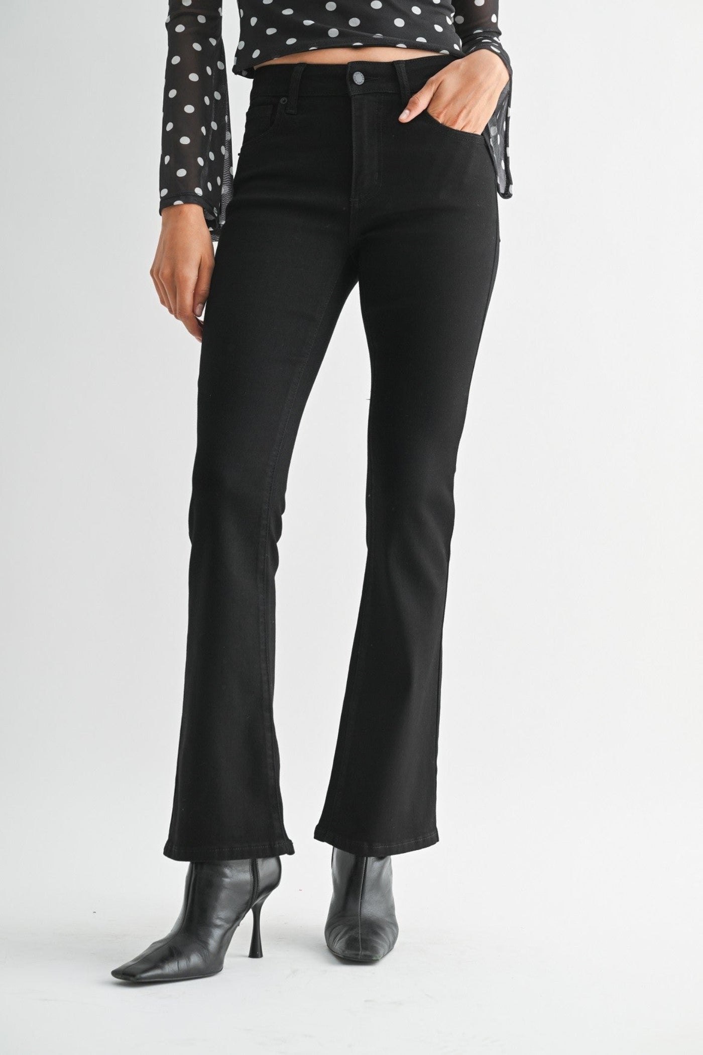 JUST BLACK DENIM MID-RISE BOOTCUT JEANS – BLACK