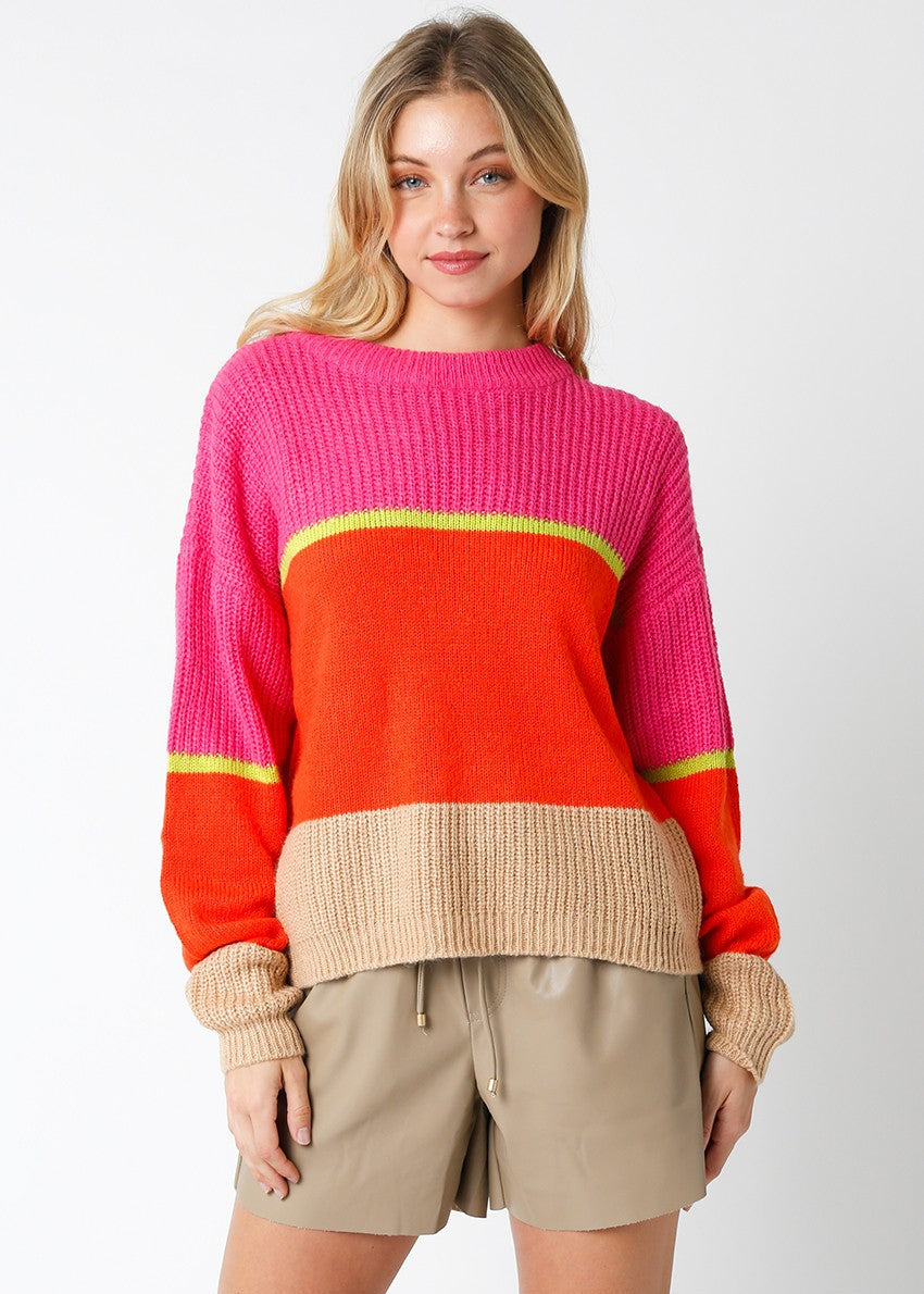 PINK STRIPED KNIT SWEATER