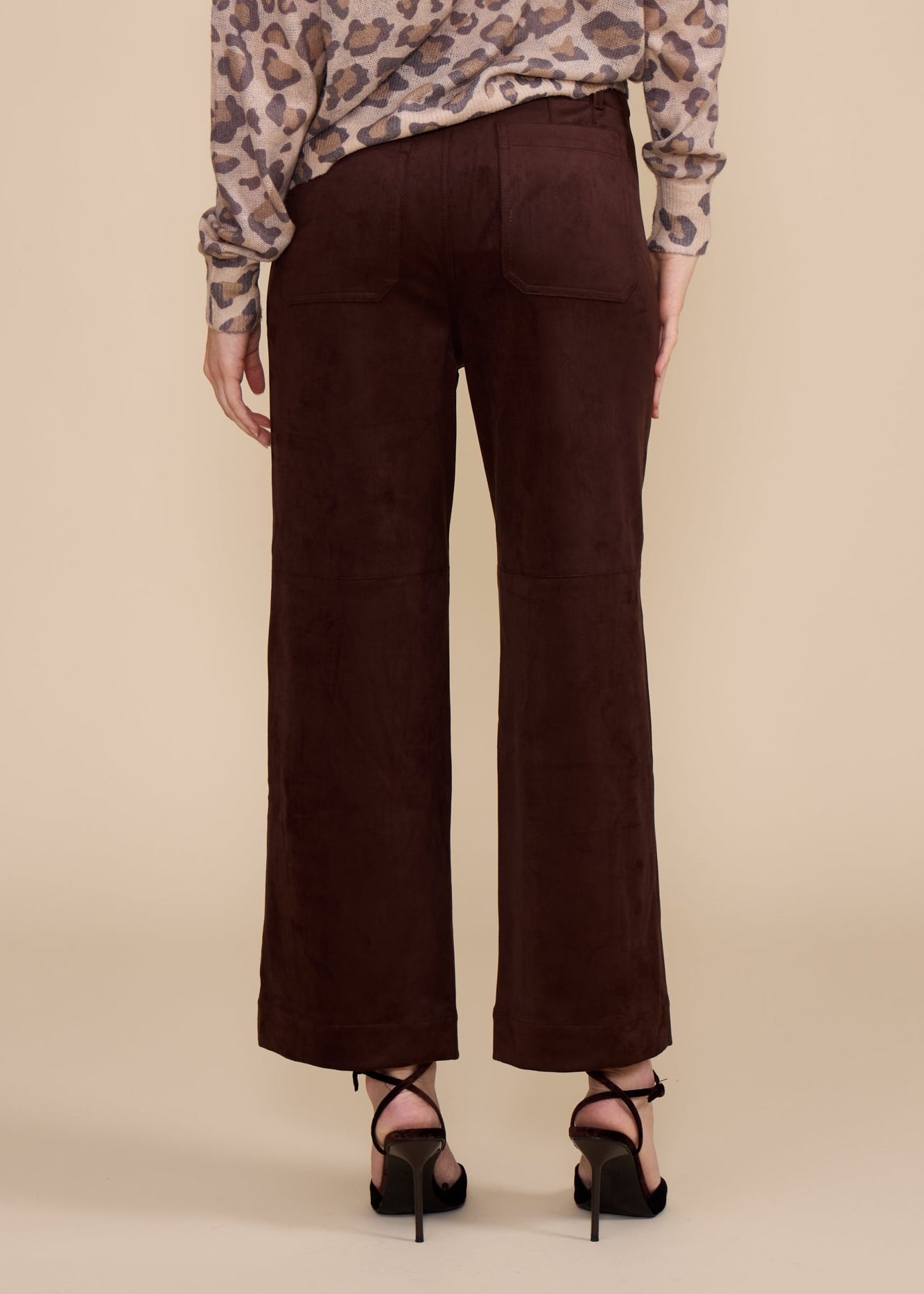 DARK BROWN FRONT POCKET CORDUROY CROP FLARE PANTS