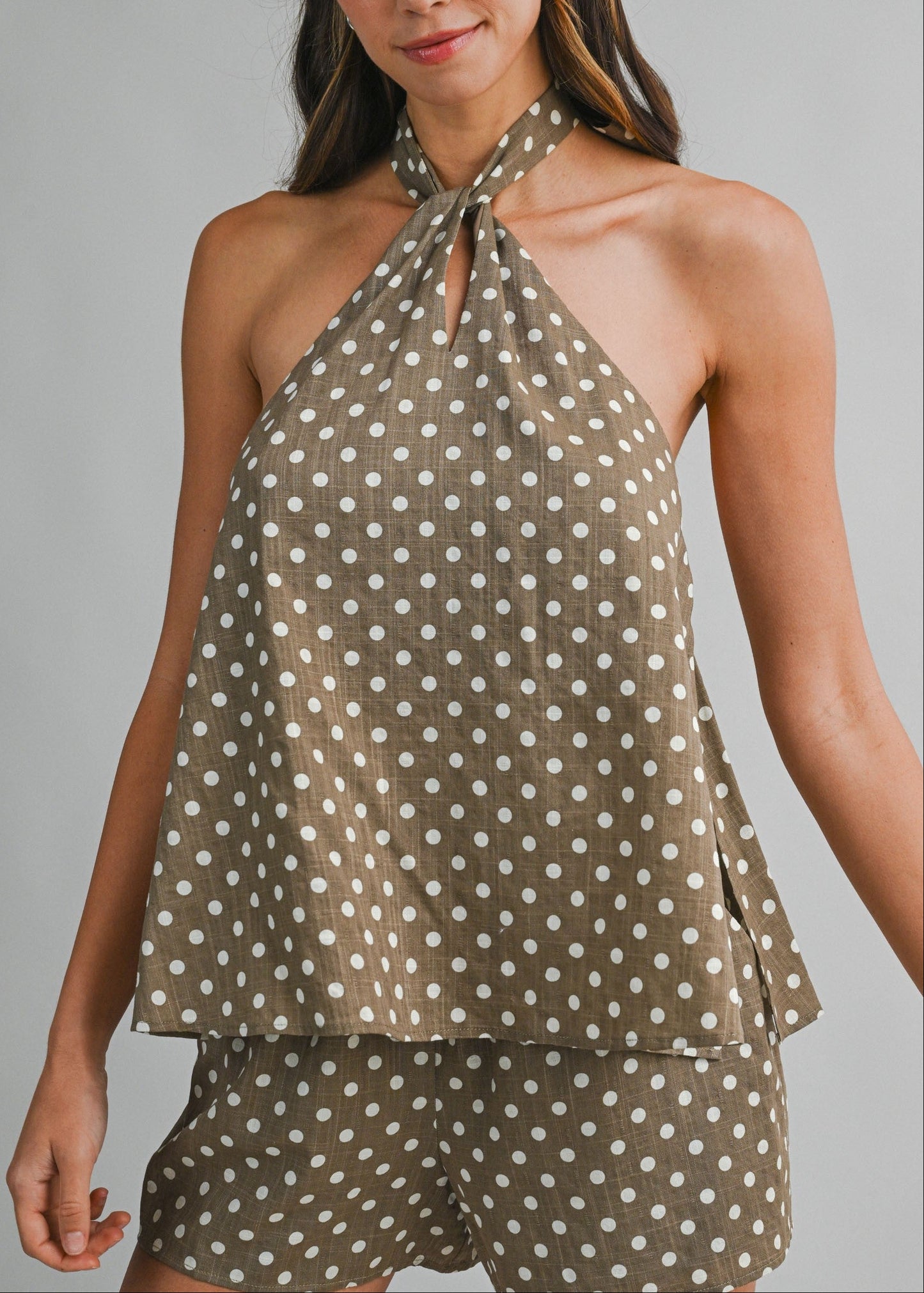 POLKA DOT HALTER TRAPEZE TOP