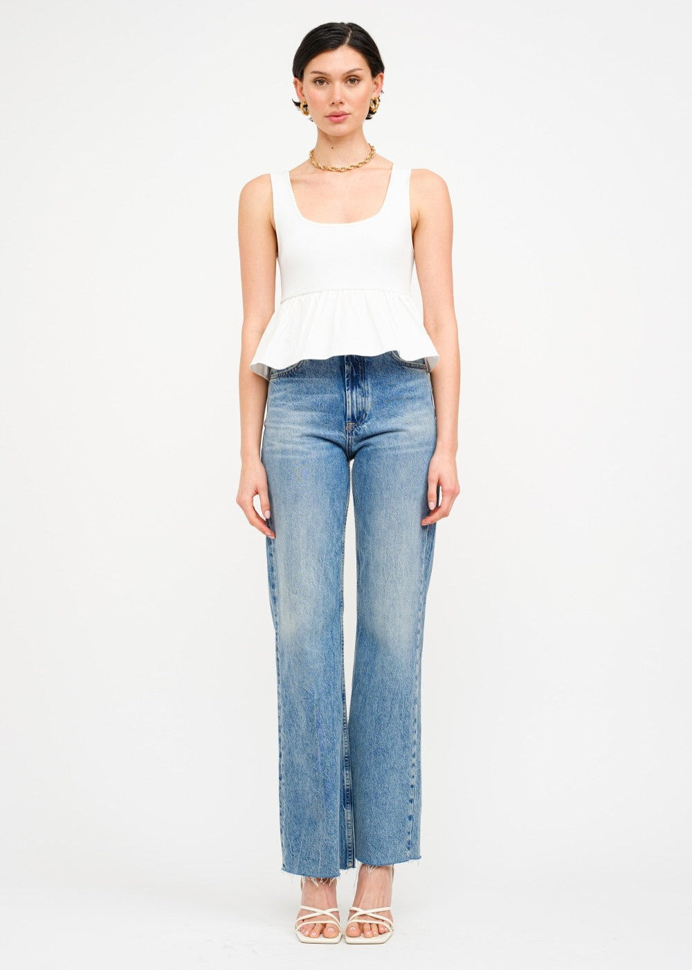 SOFIE THE LABEL RAINA TOP OFF WHITE PEPLUM EASY CASUAL CHIC TOP