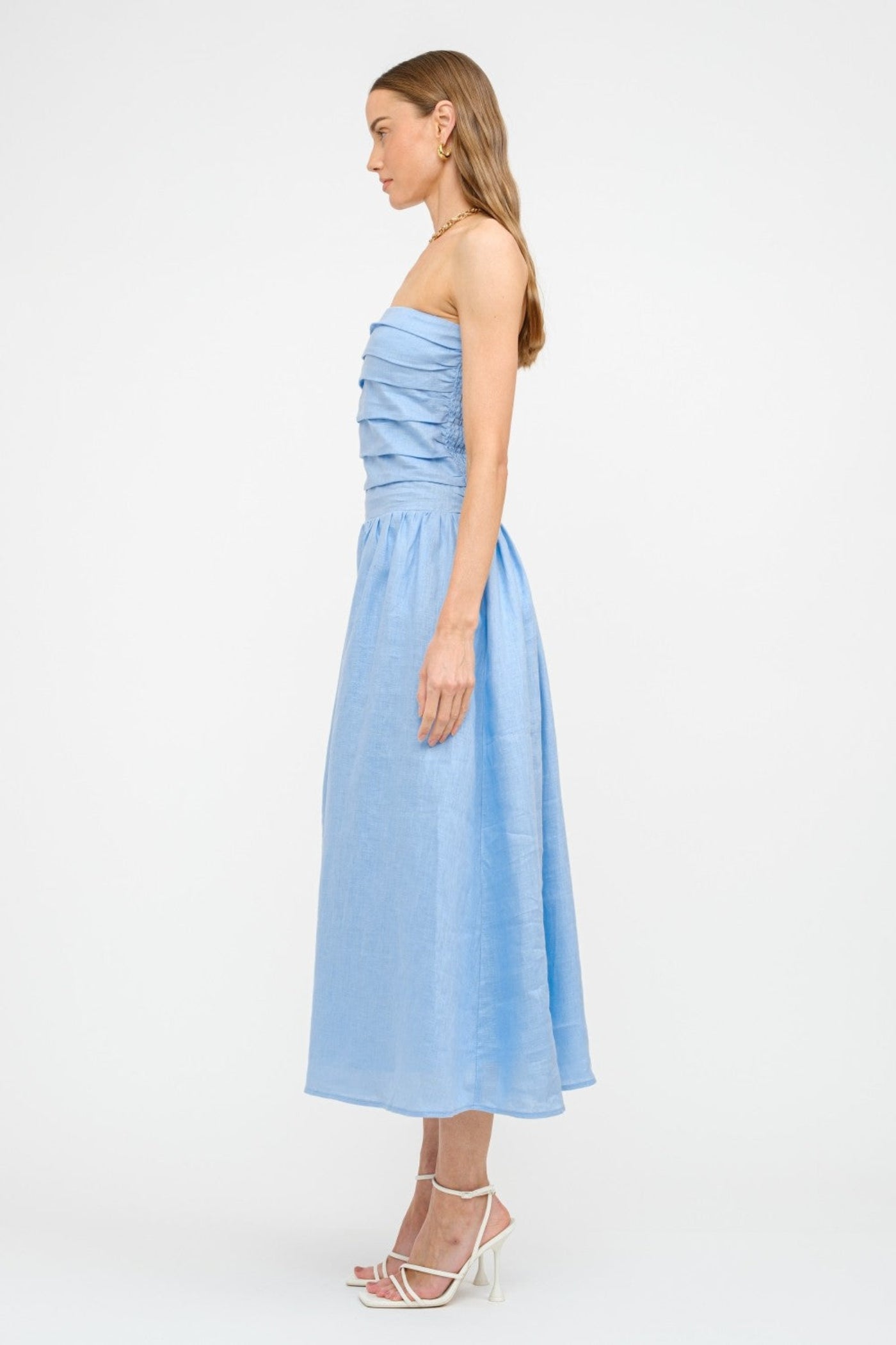 PENELOPE LINEN STRAPLESS MIDI DRESS