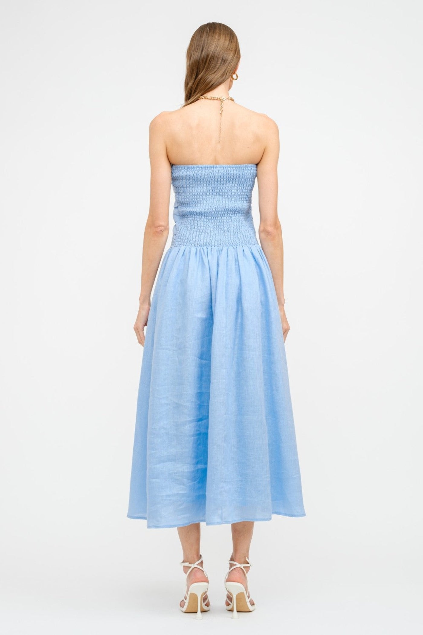 PENELOPE LINEN STRAPLESS MIDI DRESS