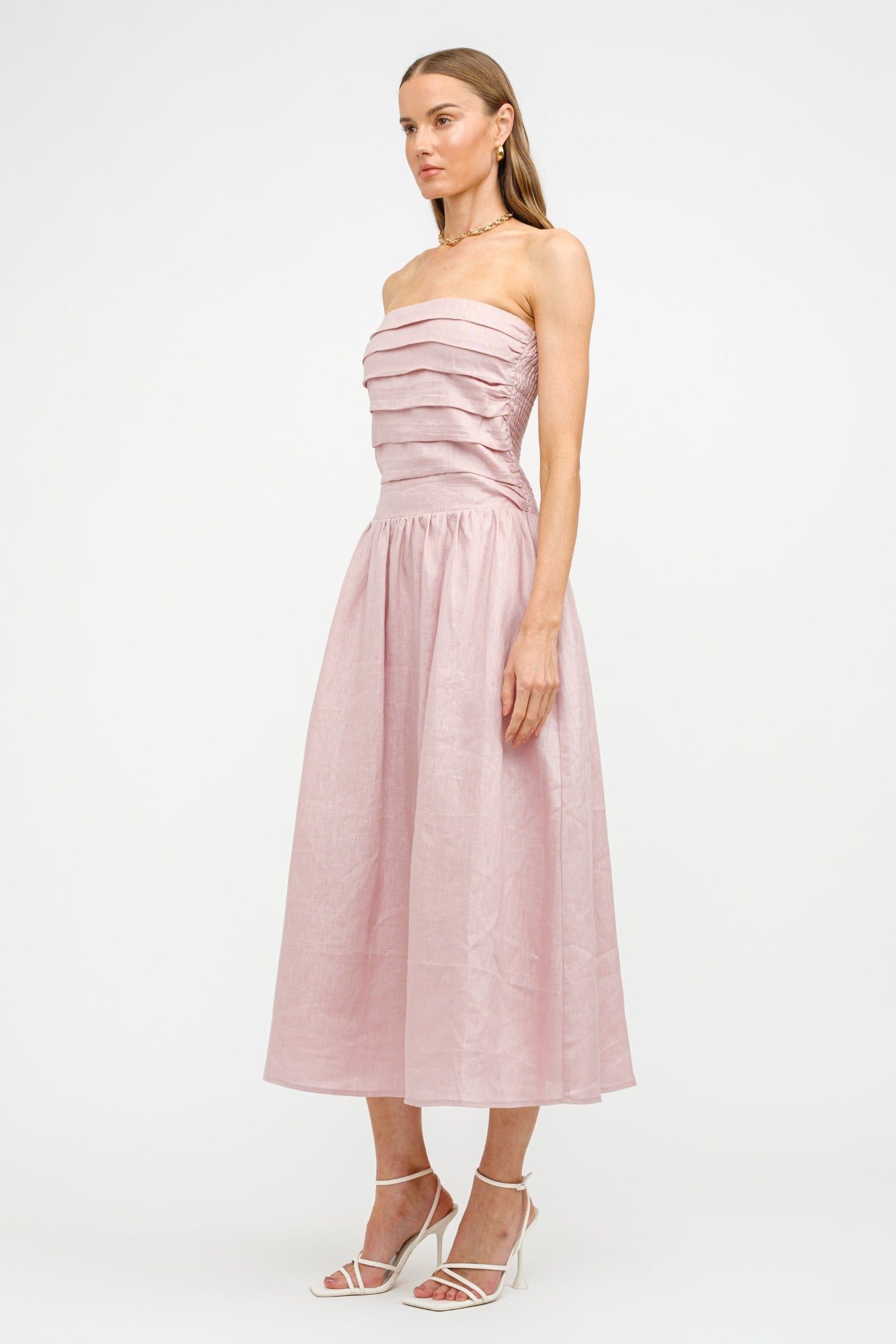 PENELOPE LINEN STRAPLESS MIDI DRESS