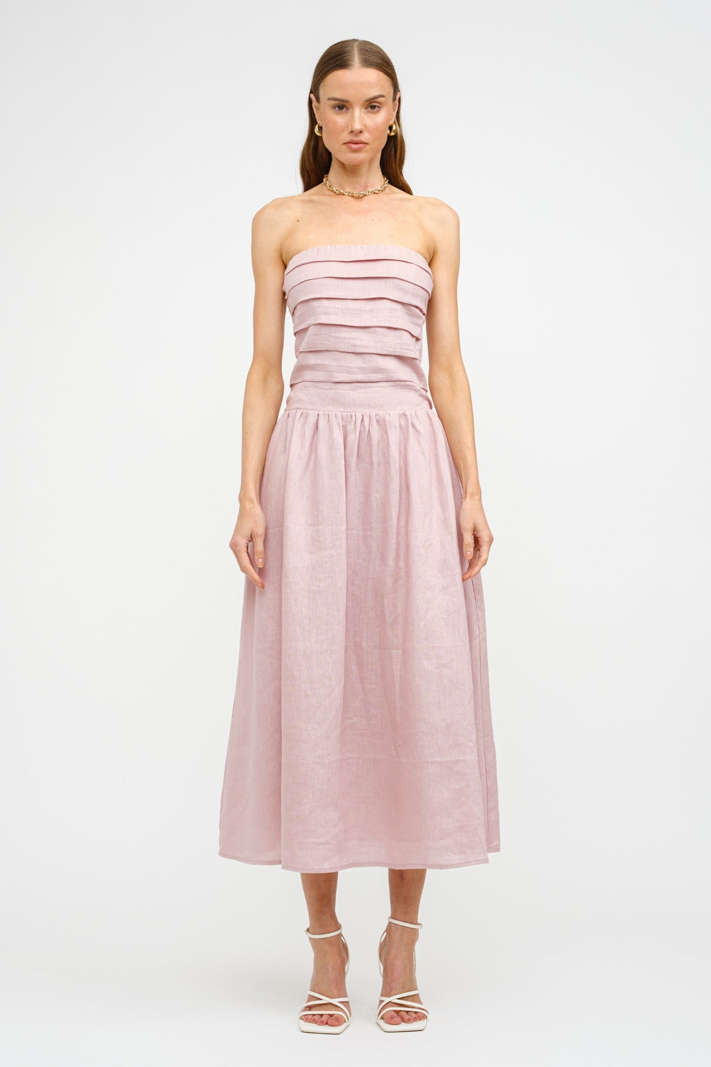 PENELOPE LINEN STRAPLESS MIDI DRESS