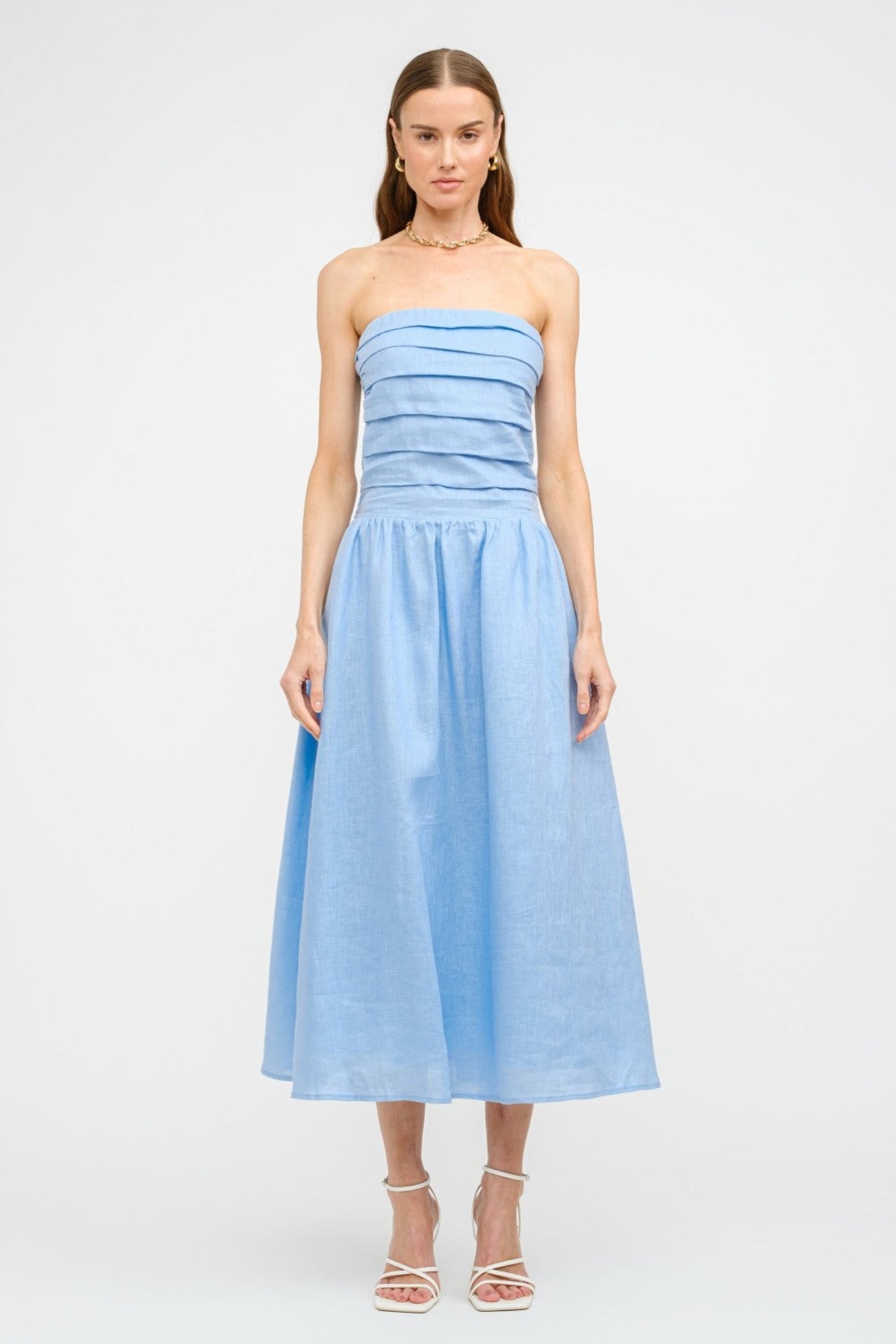 PENELOPE LINEN STRAPLESS MIDI DRESS