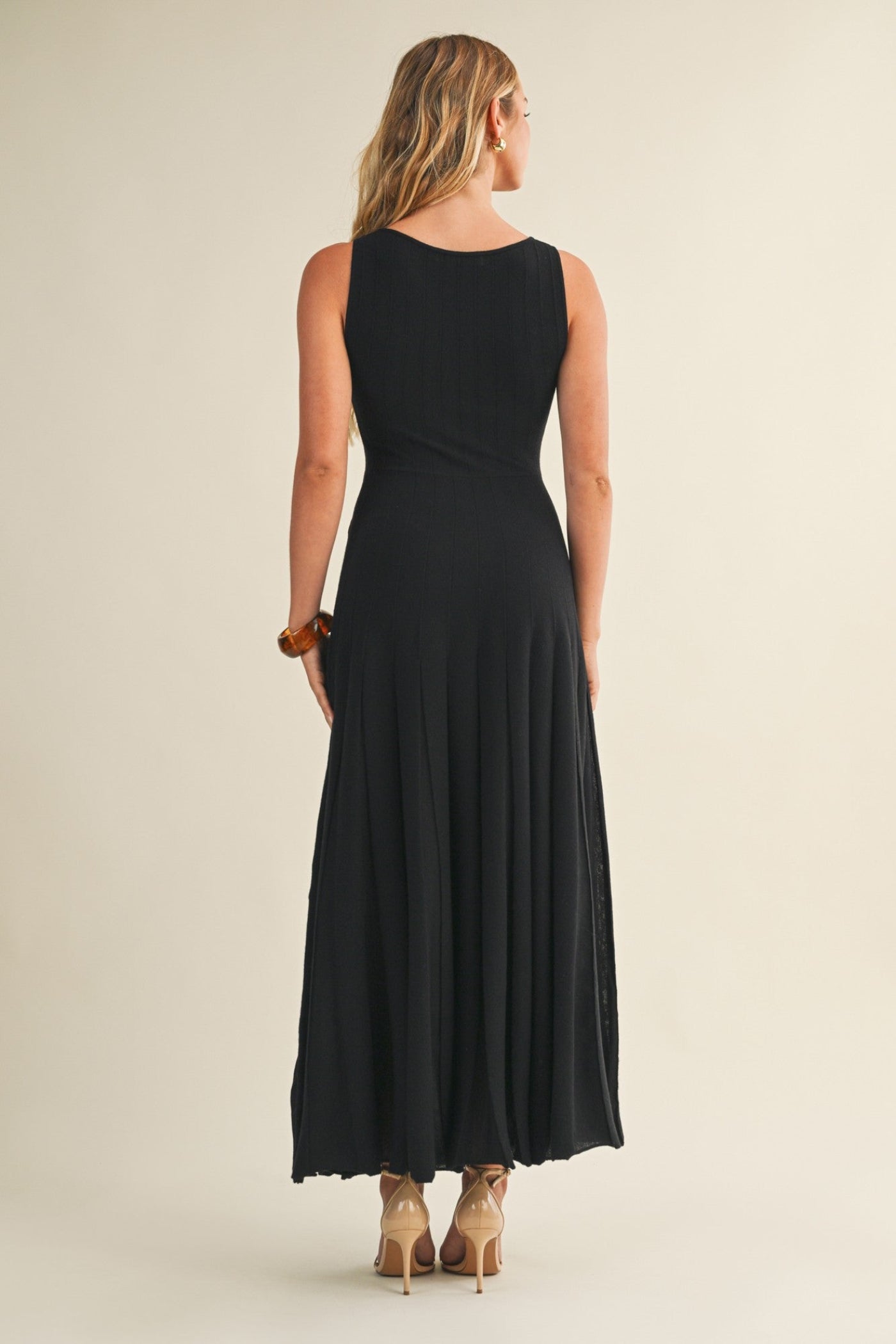 MUSTARD SEED SLEEVELESS FLARE BLACK MIDI DRESS
