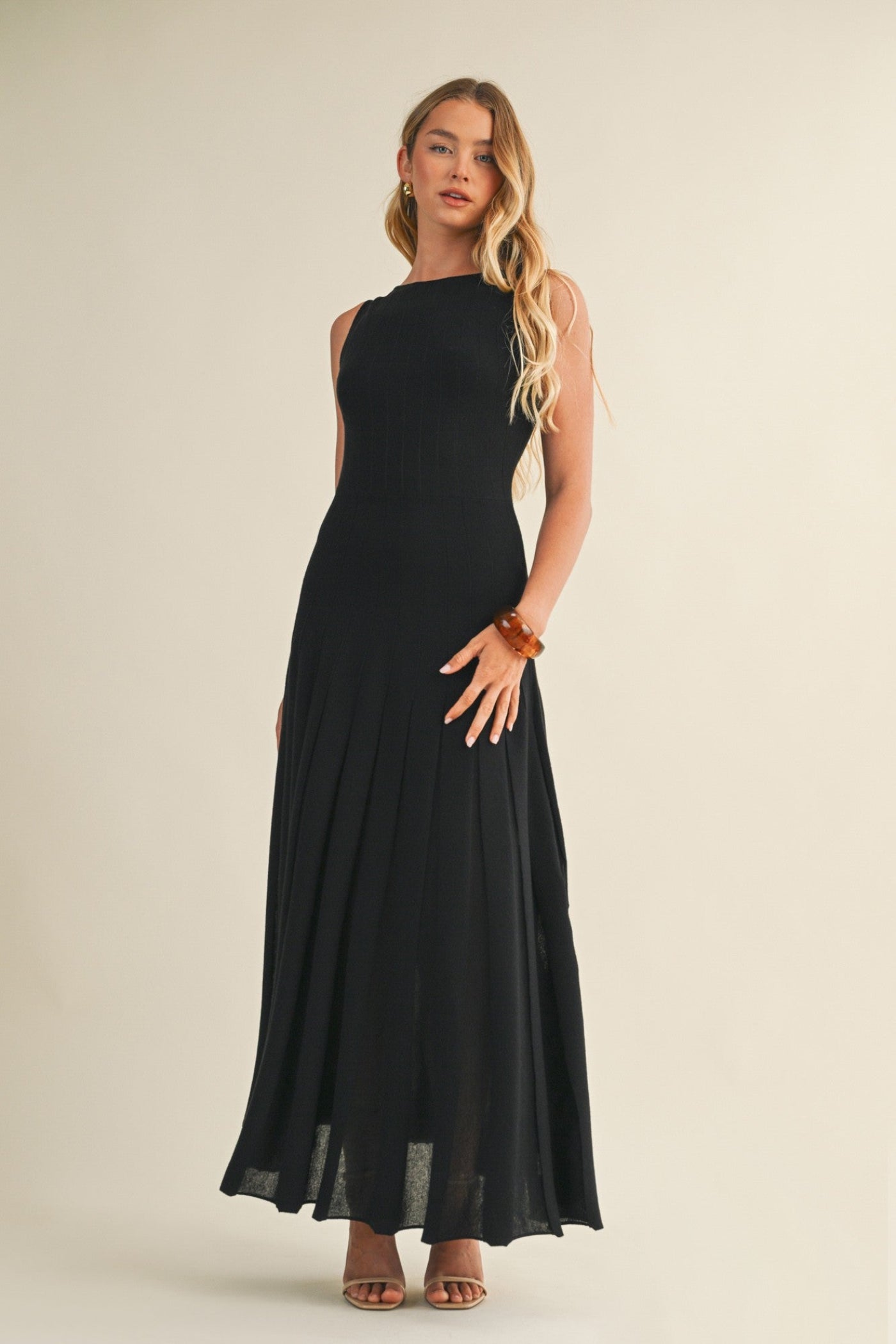 MUSTARD SEED SLEEVELESS FLARE BLACK MIDI DRESS