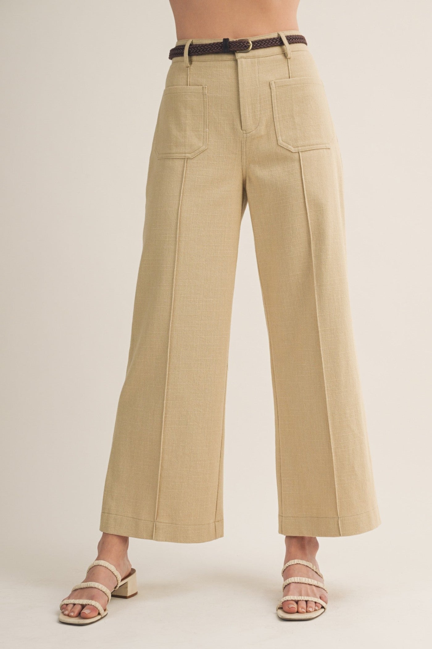 ALICIA KHAKI BELTED PANTS