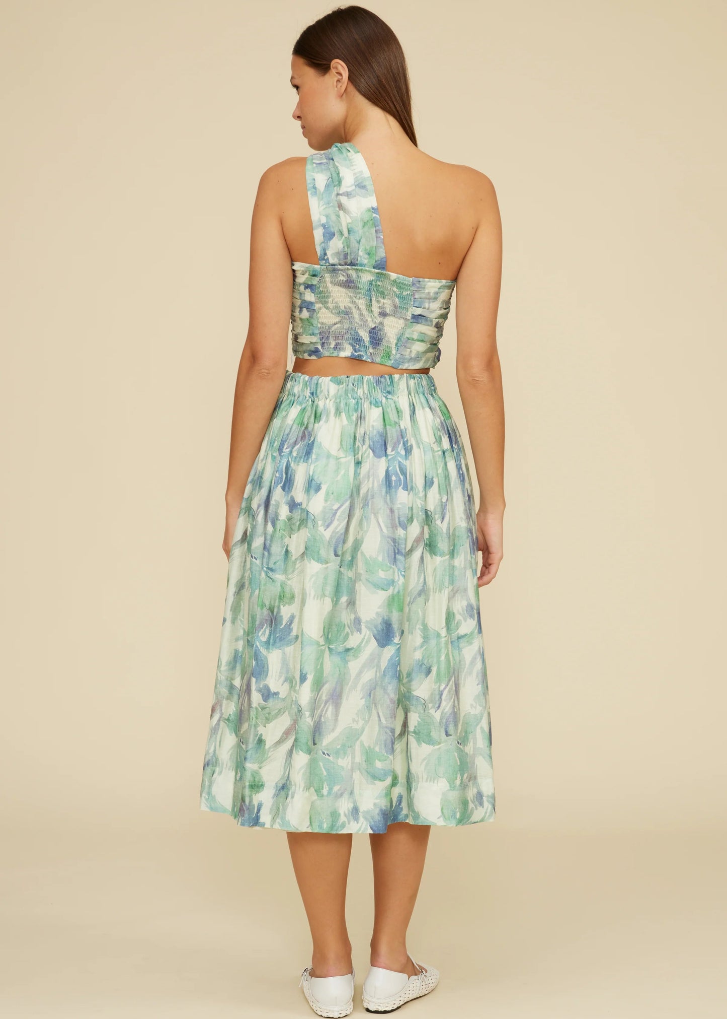 LUCY PARIS MIDI SKIRT – TURQUOISE FLORAL PRINT WITH A FLOWY MIDI SILHOUETTE PICNIC