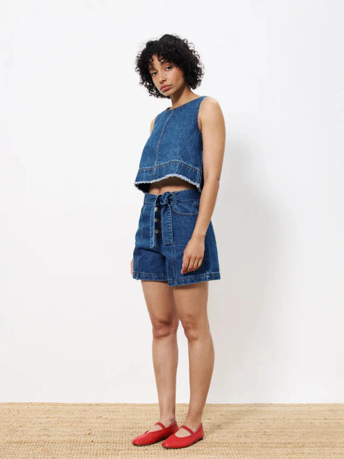 FRNCH DAFNE BLUE DENIM TOP CHIC CASUAL FESTIVAL COUNTRY CONCERT
